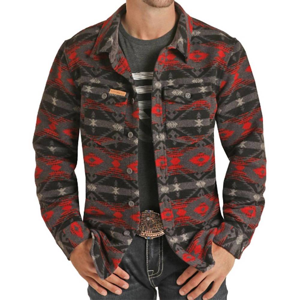 NEW POWDER RIVER wool aztec jacquard shirt jacket in red/black